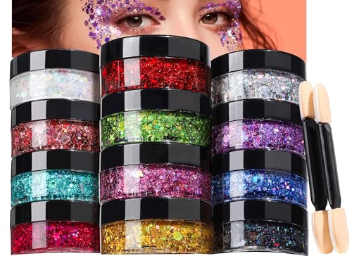 Teenitor 12 Colors Face Body Glitter Gel Set - 120g