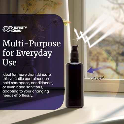 Infinity Jars 100 ml (3.4 fl oz) Refillable UV Black Glass Pump Bottles Leak-Proof Travel Containers for Toner, Sanitizer, Beard Oil, Hair Serum, Essential Oils Pack 10