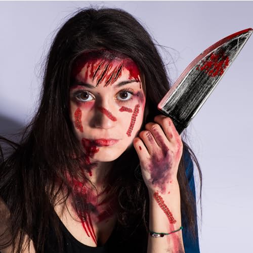 Fake Knife with Fake Blood & Tattoo Stickers Halloween Costume Props