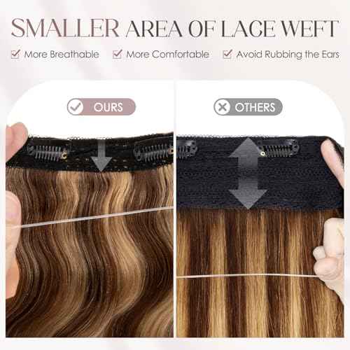 MY-LADY Wavy Halo Hair Extensions Real Human Hair for Women Medium Brown & Dark Blonde Clip in Remy Hairpiece with Adjustable Invisible Wire 20 Inch 70G