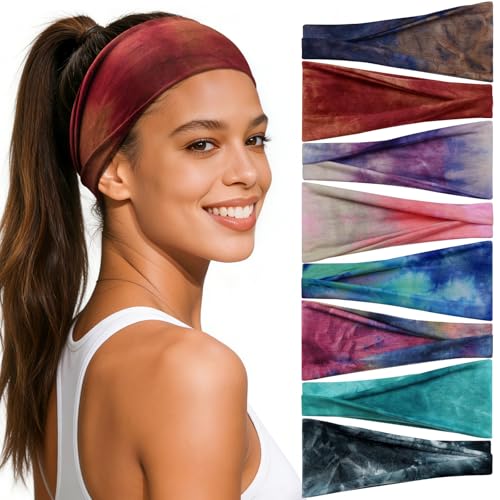 Awumbuk 8-Pack Wide Headbands for Women, Non-Slip Sports