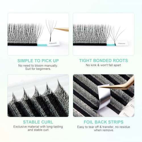 NAGARAKU 5D W Shape Eyelash Extension Supplies Natural Soft Volume 0.07mm D curl 10mm Premade Fans Faux Mink Matte Black Cluster Easy Fanning False Lashes