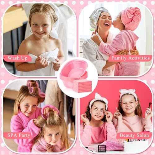 Patelai 6 Sets Kids Foot Spa Kit for Girl 12 x 12 x 4.3 Inch Foot Soaking Tub 14 x 30 Inch Hand Towels Washbasin Towels for Spa Party Sleepover Party Supplies(Pink)