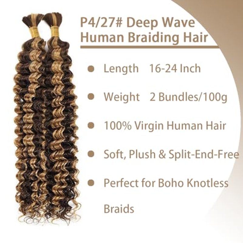 24 Inch P4/27 Human Braiding Hair - Deep Curly Wave, 100g