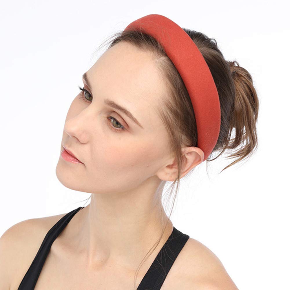 FXQHAN Padded Headbands Velvet Headband Puffy Sponge Thick Headbands Vintage Wide Headband for Women (Brown)