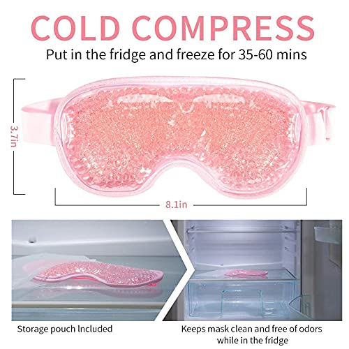 Cooling Eye Mask with Gel Bead, Reusable Cold Compress Ice Pack Sleeping Eye Cooling Pads for After Eyelid Surgery, Puffiness, Puffy Eyes, Headache, Migraine Relief (Pink)