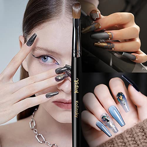 Yasterd Acrylic Nail Brush 100% Kolinsky Brushes for Nails Size 18 Oval Crimped Shaped Brushes for Acrylic Application Black Wood Handle Professional Nail Art Powder Brush Manicure Tool