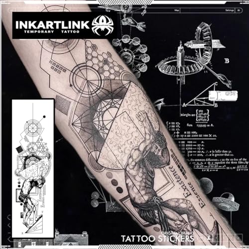 INKARTLINK Temporary Tattoos, Semi Permanent Tattoo Adult Art Design Waterproof Temp Tattoo Stickers Realistic Look, No Adhesive, Lasts 1-2 Weeks (Atlas)