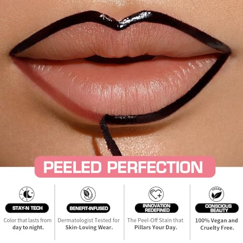 VaaKav 01 Strawverry Kiss Peel Off Lip Stain & Lip Liner, Waterproof 2-in-1 Makeup