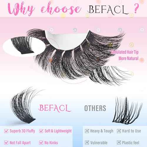 Lash Clusters Kit Fluffy Eyelash Extensions Kit 280D Individual Eyelashes Kit 14-25mm DIY Lashes Extension Kit with Lash Bond and Seal, Lash Applicator, Mega Volume False Eyelashes Kit by BEFACL