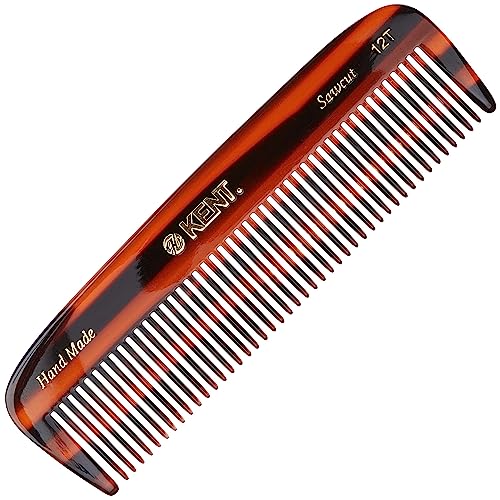 Kent 12T Tortoise Pocket Comb - Handmade Wide Tooth Hair Comb for Men, Women, and Kids - Travel, Beard, and Mustache Comb - Saw Cut and Hand Polished Made in England