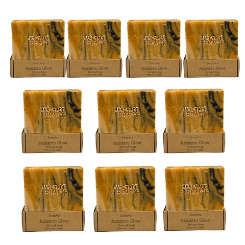 Annatto Glow ? Handmade Natural Soap Bar with Organic Oils & Mica | Antioxidant-Rich, Vegan, All Natural, Gently Exfoliating | Golden Botanical Skincare | 4 oz (10)