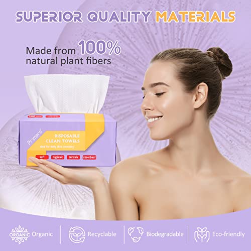 100 Count Disposable Face Towels Ultra Soft Hand Washcloth Lint-Free Dry Wipes Biodegradable Facial Cleansing Towelettes (100 Count 1 Pack)