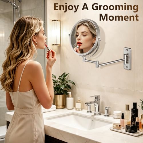 ALHAKIN 8 Inch Double Sided Wall Mounted Makeup Mirror 1X/30X Magnification Nickel (No LED)