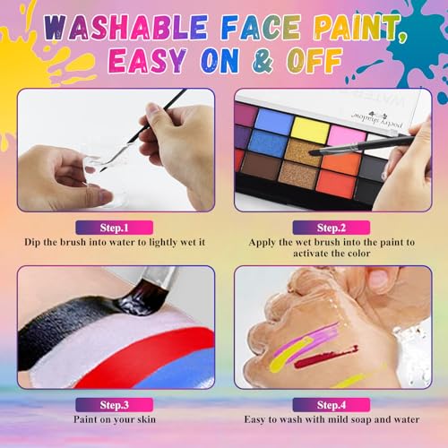 Face Painting Kit 18 Colors with Brushes - Water-Based Non-Toxic