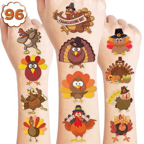 96 PCS Thanksgiving Turkey Temporary Tattoos Sheets