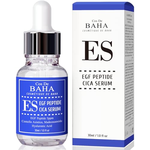 Cos De BAHA EGF Peptide 5ppm Cica Serum 1 Fl Oz ? Centella Asiatica, Hyaluronic Acid & Panthenol Lightweight Face Serum for Smooth Looking Skin (30 ml)