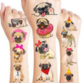 96PCS Pug Dog Temporary Tattoos Themed Pets Puppy Birthday Party Decorations Supplies Favors Decor Little Frech Bulldog Animal Tattoo Stickers Gifts For Kids Boys Girls Adults School Prizes Carnival