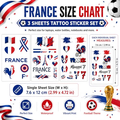 France Flag Temporary Tattoos for Soccer Fans 2026