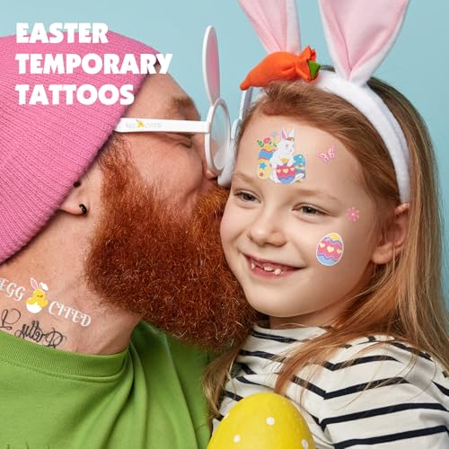 Easter Temporary Tattoos for Kids 62 Glitter Styles, Easter Stickers for Easter Candy & Egg Fillers, Bunny Party Favors, Basket Stuffers, Spring Crafts