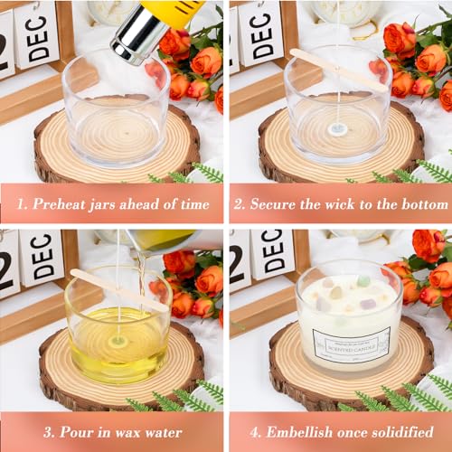 CONNOO 8 Pack 12 Oz Clear Glass Candle Jars with Bamboo Lids