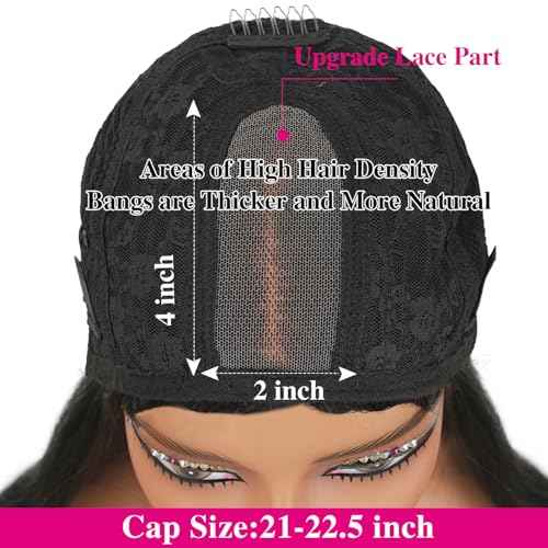 2x4 Lace Front Wigs With Bangs Human Hair Lace Closure Wig 200% Density Brazilian Virgin Hair Glueless Wig Natural Black Color(10 Inch)