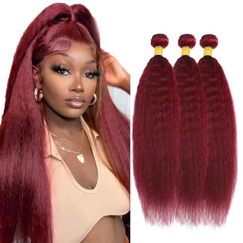 32 32 32 inch Burgundy Bundles Human Hair 99J Yaki Straight Bundles Red Kinky Straight Human Hair Bundle