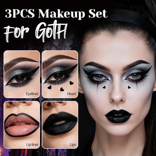 Gothic Makeup Kit - Black Lipstick, Liner & Stamp Eyeliner
