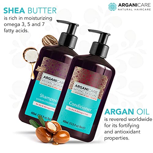 Arganicare Argan Oil Shampoo and Conditioner Set for Dry and Damaged Hair - Moisturizing Deep Conditioning Treatment Enriched with Organic Argan Oil & Shea Moisture for Men, Women and Kids | 27 Fl Oz