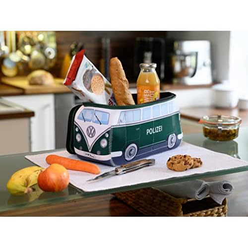 BRISA VW Collection - Volkswagen Neoprene Universal Makeup Cosmetics Toiletry Travel Pharmacy Bag in T1 Bus Design (Police/Green) (Small (9.1 x 4.3 x 3.1 inches))