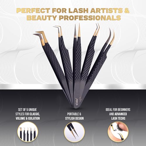 5-Piece Lash Extension Tweezers Set with Leather Case