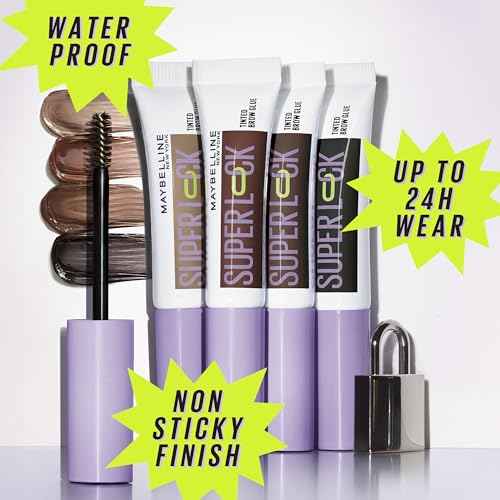 Maybelline Super Lock Brow Glue Eyebrow Gel, Lightweight and Waterproof Tinted Brow Gel For Up To 24HR Hold, Medium Brown, 1 Count