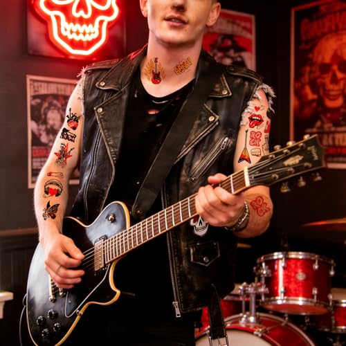 75 Pcs Rock Music Temporary Tattoos - Guitar & Band Themed