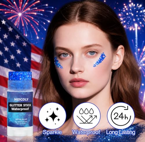 Royal Blue Face & Hair Glitter Stick - Waterproof 4th July Makeup