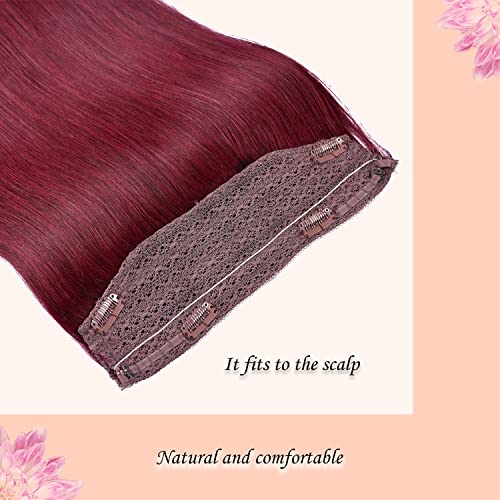 Halo Hair Extensions Real Human Hair - Straight&Invisible Red Halo Extensions Human Hair 14inch 70g