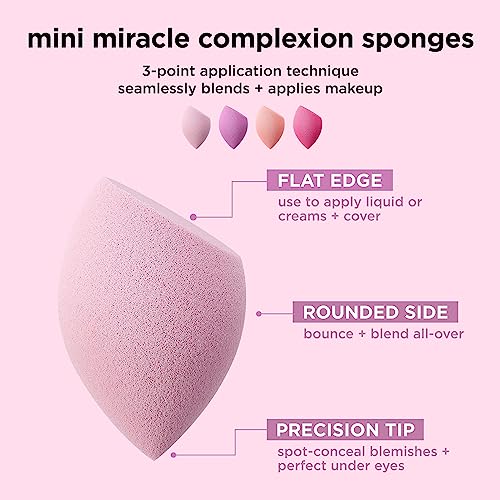 Real Techniques Mini Miracle Complexion Sponge 4 Pack, Small Makeup Blending Sponges, For Foundation & Concealer, Mini Size for Under Eyes & Touch-Ups, Travel Friendly, Natural Makeup, Latex-Free