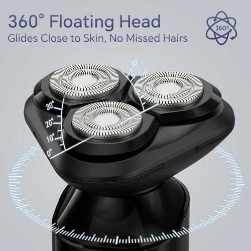 Electric Razor for Men, Rechargeable Electric Shaver for Men, Waterproof 3D Rotary Shaving, Wet/Dry Cordless 3-in-1 Electric Shaver with Beard Trimmer, Sideburn & Nose Hair Groomer