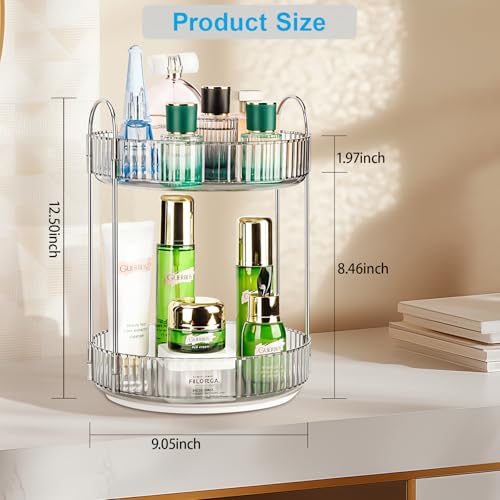 Niluks Classic Grey 2-Tier Rotating Makeup & Skincare Organizer, Lazy Susan Vanity Storage