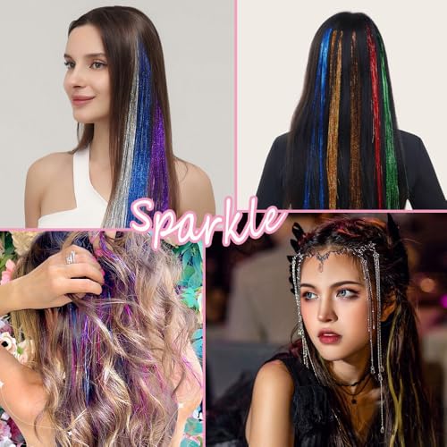 Hair Tinsel Clip In 12 Pack 22 Inch Heat Resistant Glitter Extensions