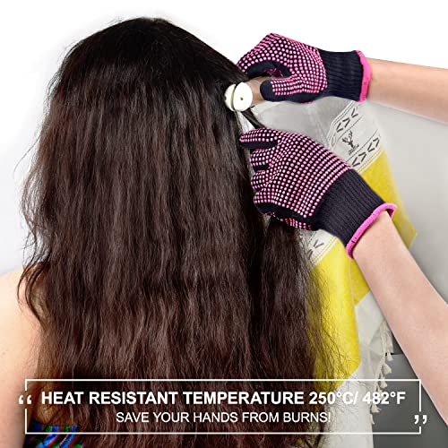 Heat Resistant Styling Gloves – 482°F Silicone Grip, 2 Pack Rose Red