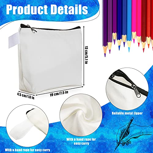 12 Pack 7.5 x 5.1 x 1.8 Inch Small White Blank Canvas Makeup Bags for DIY Painting, Iron on, Tie Dye Cosmetic Pouch Coin Purse Zipper Pencil Pouch for DIY Crafts, Makeup, Travel, Everyday Organizing