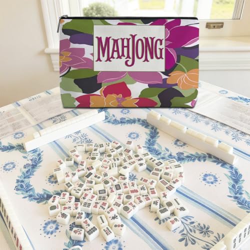American Mahjong Tile Bag - Purple Floral, 13.3" Canvas Case