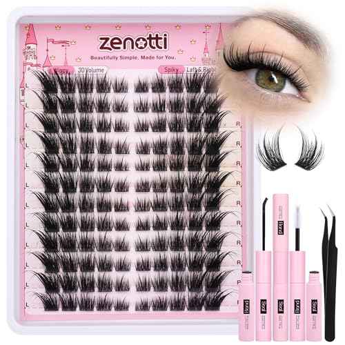 Lash Clusters Kit Cat Eye Cluster Eyelash Extensions Kit Wispy Fairy Lash Clusters Kit Natural Individual lashes Fox Eye DIY Lash Extensions with Lash Bond and Seal and Eyelash Tweezers by zenotti