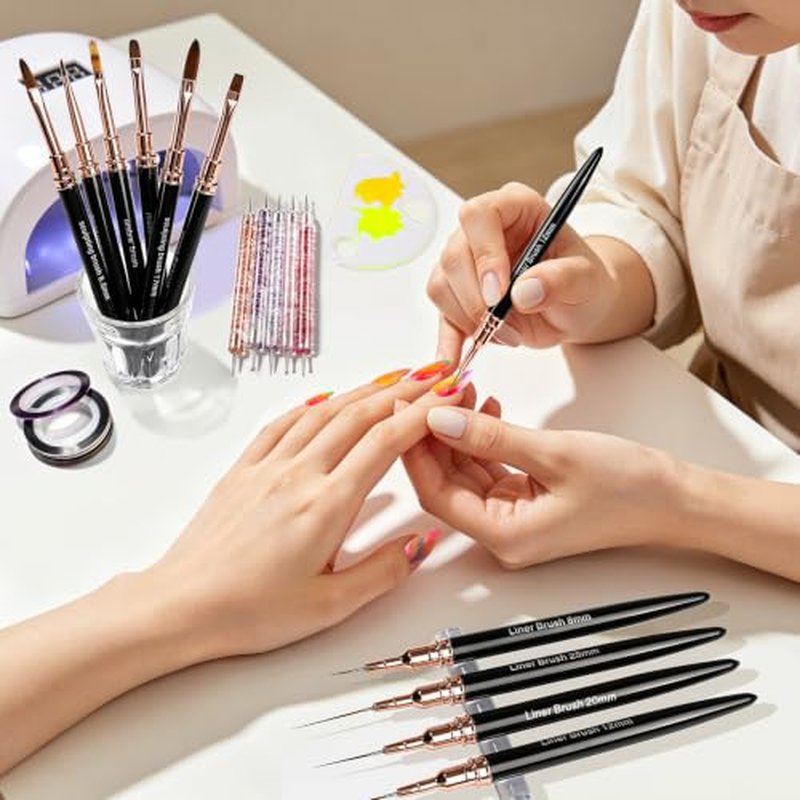 Teenitor 29Pcs Nail Art Kit with Brushes, Dotting Pens & Striping Tape