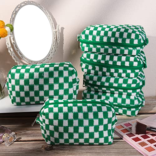 Green Checkered Makeup Bag Set 6-Pack for Women