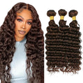 Color #4 Brown Deep Wave Human Hair Bundles 26 28 30 Inch