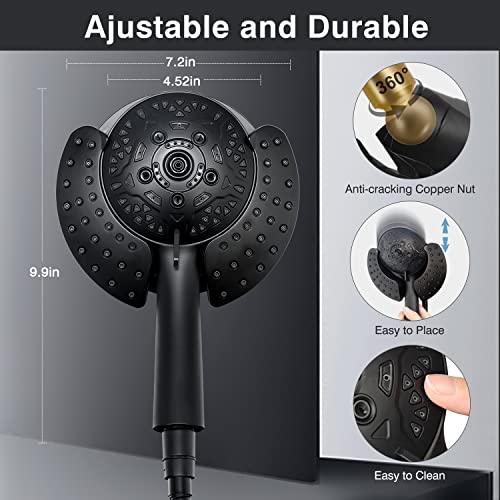 Shower Head with Handheld High Pressure: 2-IN-1 Shower Head with 7.2" Rainfall Shower Head & Handheld Shower Head with Hose Black