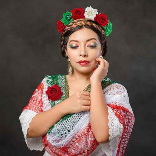 7 Pcs Mexican Hair Accessories for Women Independence Day Rose Flower Brooch Clip Mexican Flag 16th September Flower Hair Accessories for Traditional Girls Independencia De Mexico
