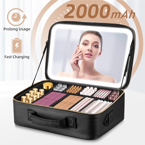 15x11 Large Makeup Bag with LED Mirror & Detachable Dividers
