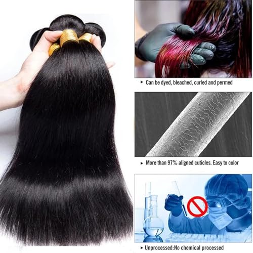 Straight Bundles Human Hair 100% Unprocessed 12A Brazilian Hair 16 18 20 Inch 3 Bundles Human Hair Double Weft Natural Black
